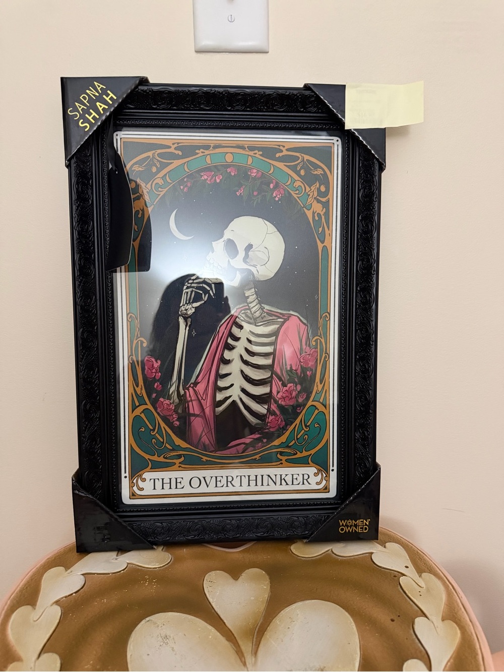 Sapna Shah Black Framed The Overthinker Skeleton Wall Hanging Picture